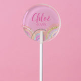 Sucette personnalisée au prénom arc-en-ciel pastel effet pailleté – cadeau invité anniversaire fille