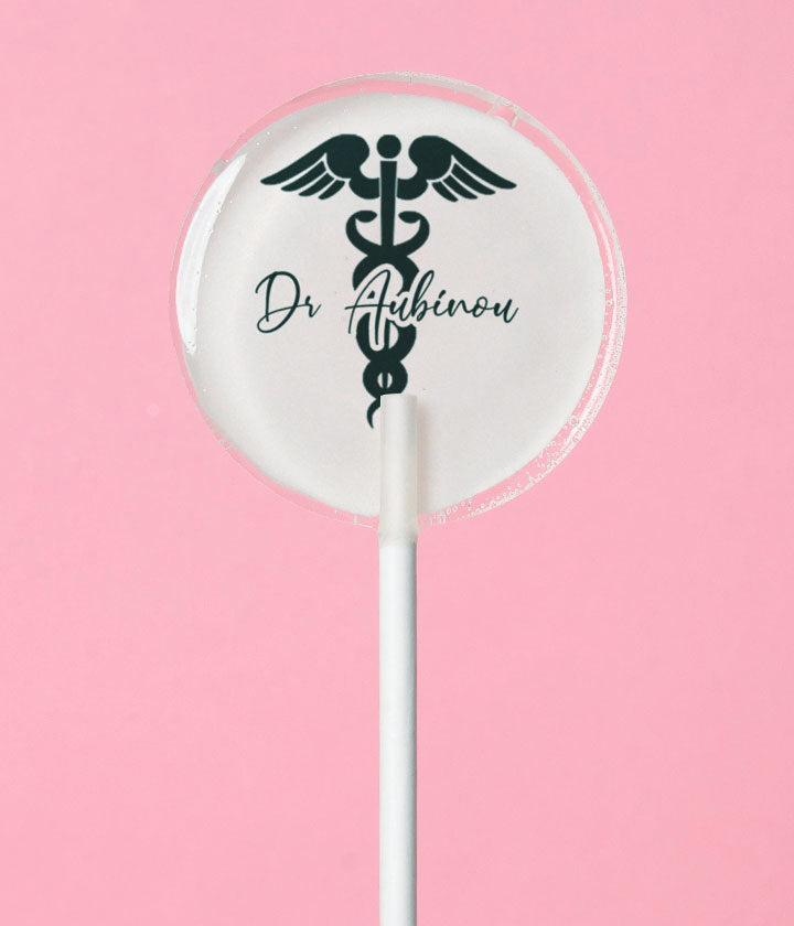 Sucette personnalisée au nom caducée de médecin avec le nom du docteur – cadeau invité thèse de médecine