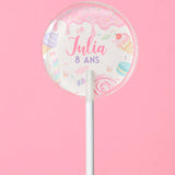 Sucette personnalisée au prénom thème candy pastel, glaces, macarons et bonbons – cadeau invité anniversaire enfant