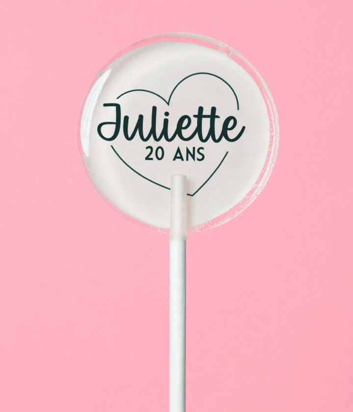 Sucette personnalisée au prénom cœur minimaliste – cadeau invité anniversaire, mariage, Saint-Valentin