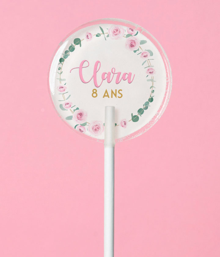 Sucette personnalisée au prénom couronne de roses et eucalyptus – cadeau invité anniversaire, baptême