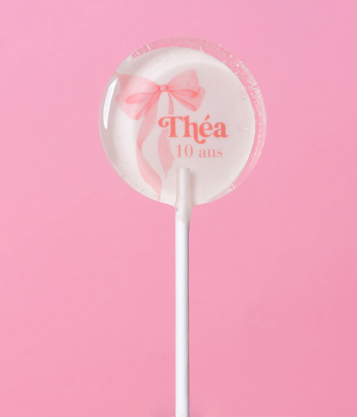 Sucette personnalisée au prénom nœud rose pastel – cadeau invité anniversaire fille
