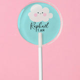 Sucette personnalisée au prénom petit nuage kawaii sur fond turquoise – cadeau invité naissance