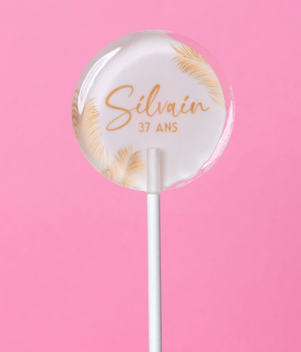 Sucette personnalisée au prénom herbes de pampa beige – cadeau invité anniversaire adulte