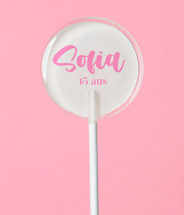 Sucette personnalisée au prénom en lettres rose bonbon – cadeau invité anniversaire fille ou ado