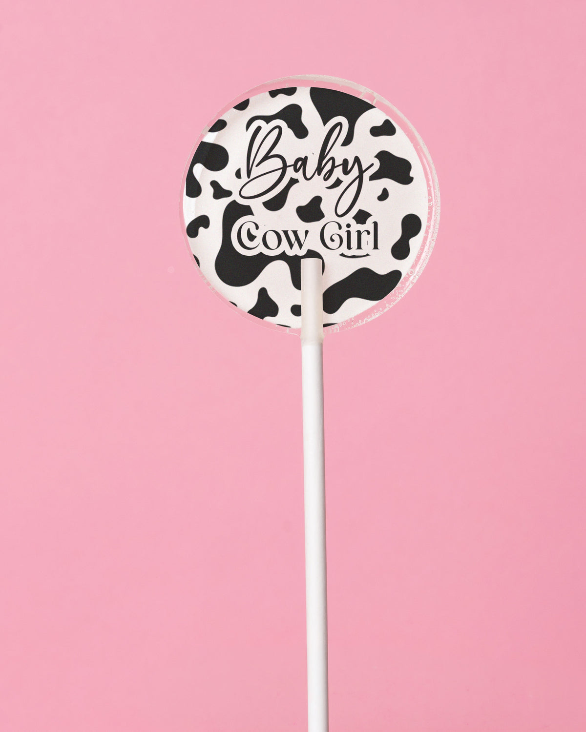 Sucette personnalisée au prénom motif vache noir et blanc cowgirl – cadeau invité baby shower