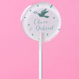 Sucette personnalisée au prénom colombe et feuillage vert sauge – cadeau invité baptême