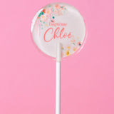 Sucette personnalisée au prénom fleurs de printemps pastel – cadeau invité baptême