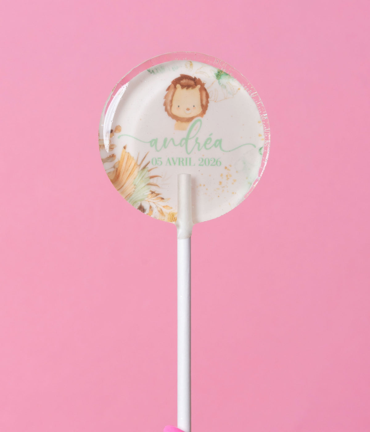 Sucette personnalisée au prénom lionceau et herbes de pampa – cadeau invité naissance